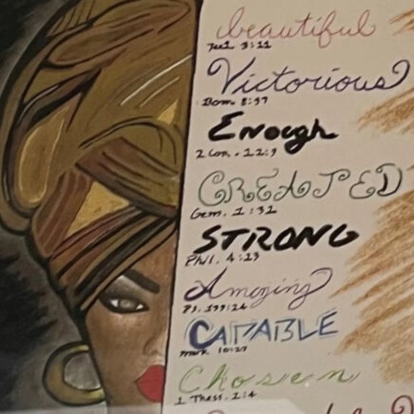 Large Framed Colored Sketch Jamaican Woman with Quote - Picture 4 of 7